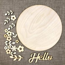 Tavaszi koszorú Hello felirattal - fa DIY egységcsomag