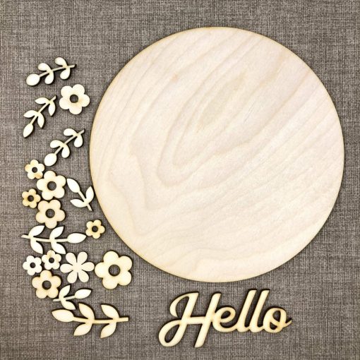 Tavaszi koszorú Hello felirattal - fa DIY egységcsomag
