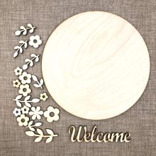 Tavaszi koszorú Welcome felirattal - fa DIY egységcsomag