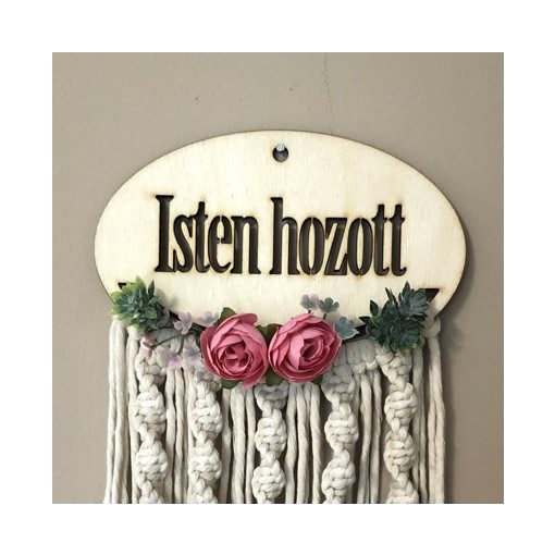 Makramé faalap - Isten hozott felirattal