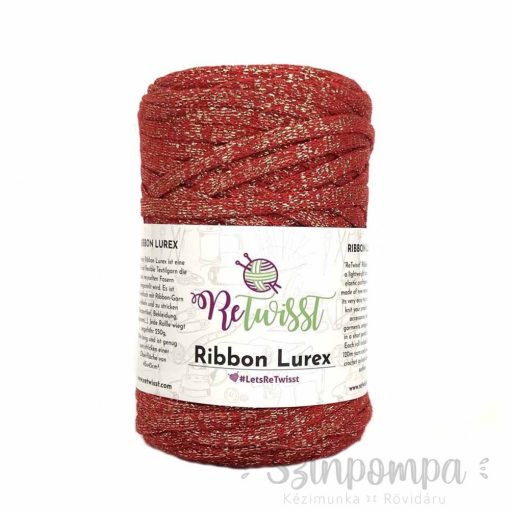 Retwisst Ribbon Lurex - Piros, arany szállal - 29