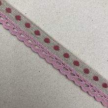 Pöttyös pamut csipkés szalag - rózsaszín