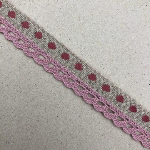 Pöttyös pamut csipkés szalag - rózsaszín