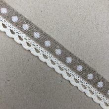 Pöttyös pamut csipkés szalag - fehér
