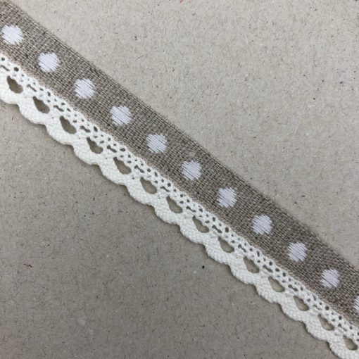Pöttyös pamut csipkés szalag - fehér