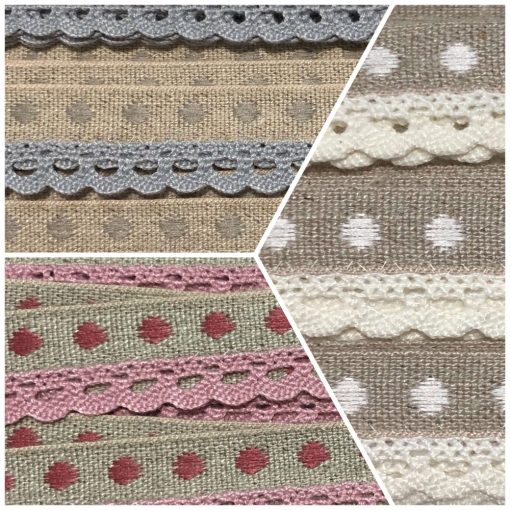 Pöttyös pamut csipkés szalag - fehér